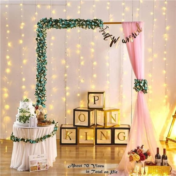 8 Pcs 66FT Flower Garland Artificial Rose Vine Flowers with Green Leaves Hanging - Picture 2 of 6